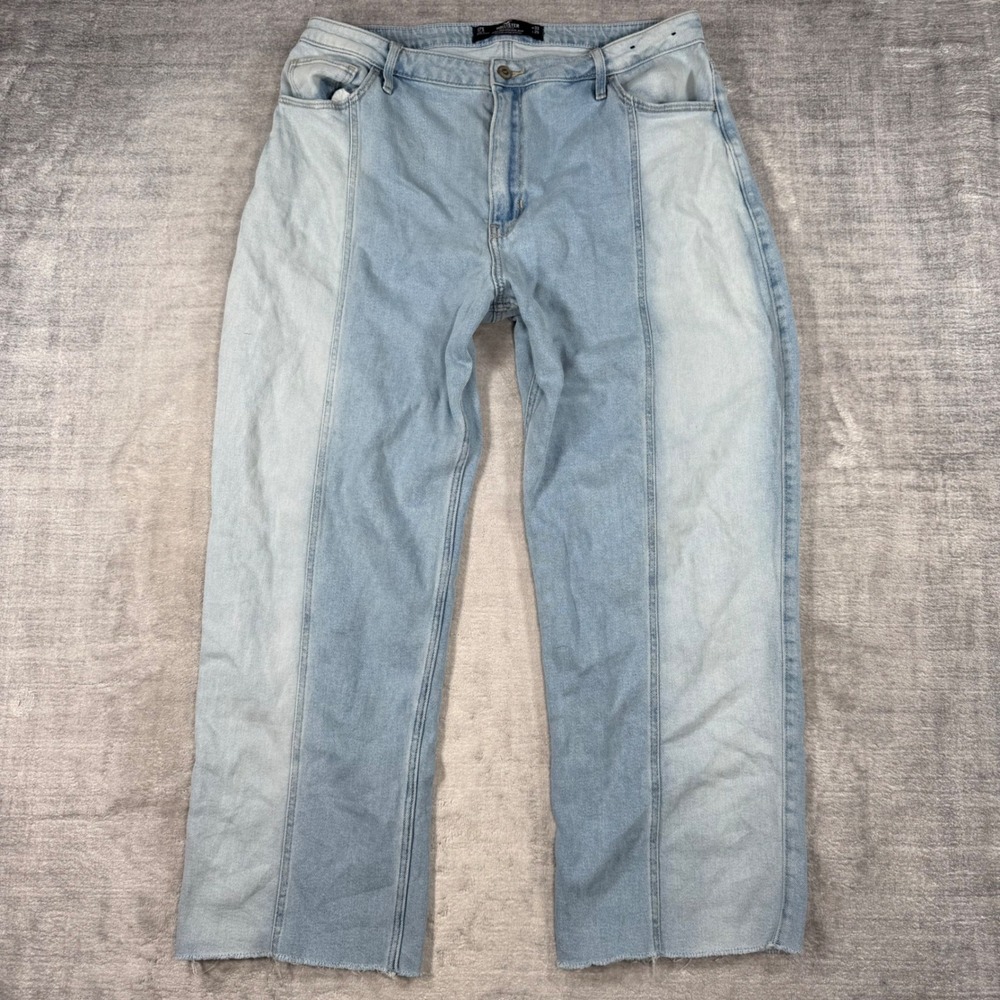 Hollister Jeans Womens 33x29 Blue Denim Relaxed Two Tone Ultra High Rise Dad